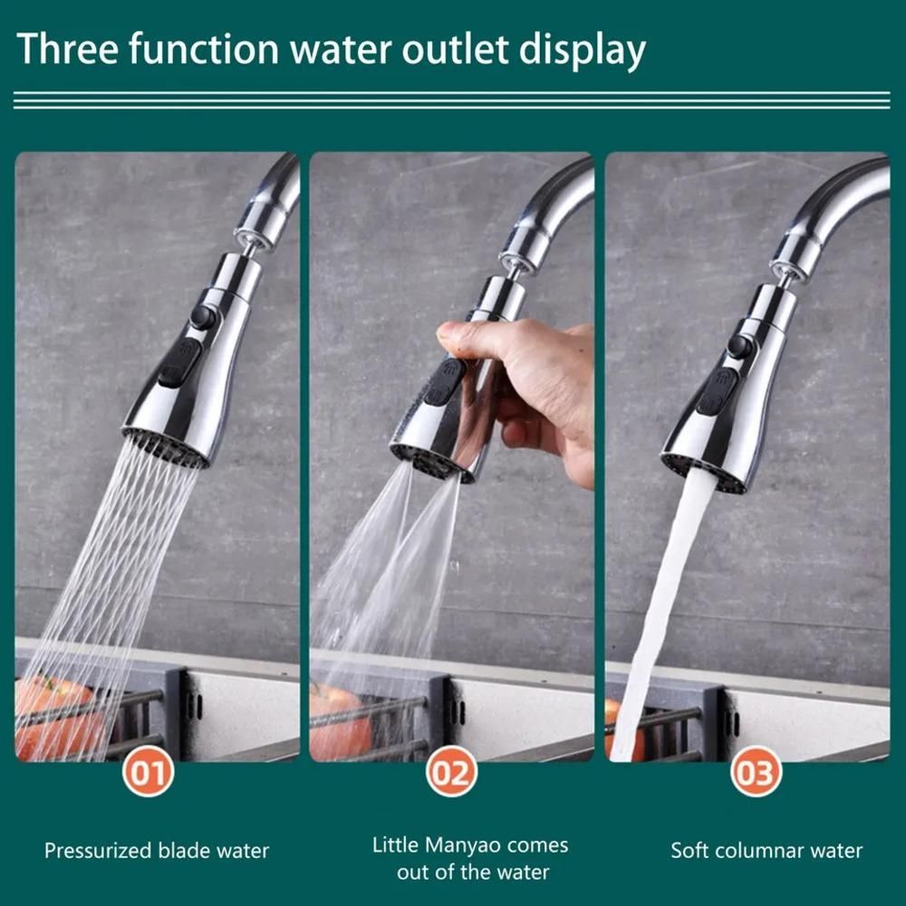 3-Mode Adjustable Kitchen Sink Sprayer – Rotatable Faucet Nozzle with Water Saver