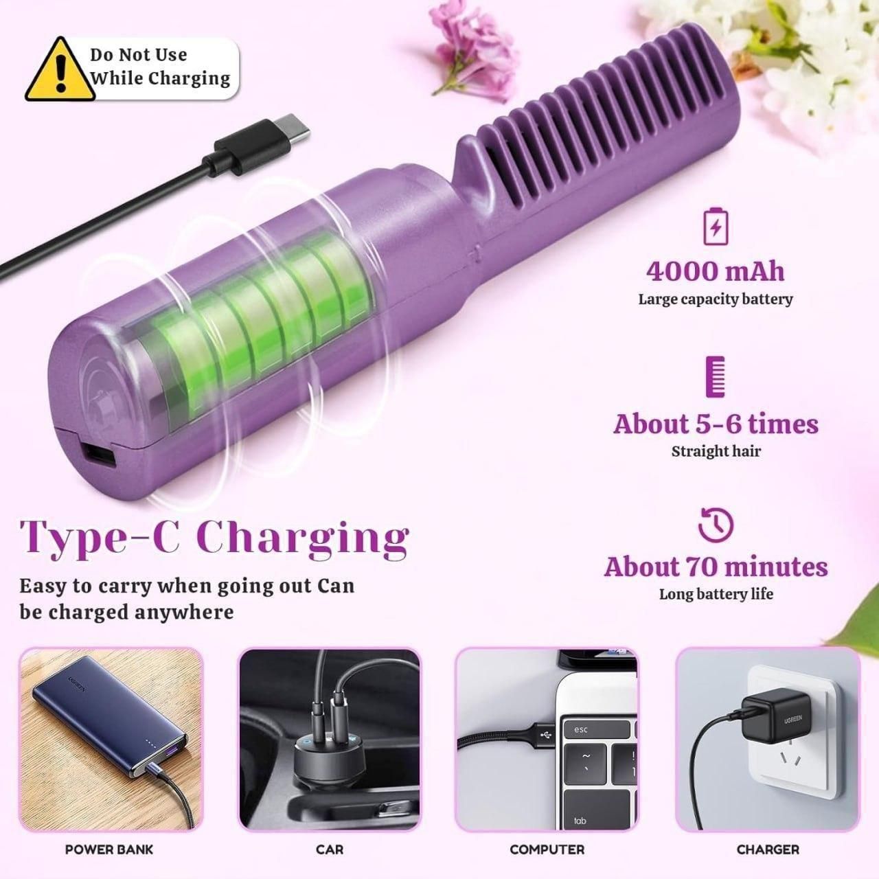 Portable Mini Hair Straightener - Rechargeable Mini Hair Straightener Hot Comb