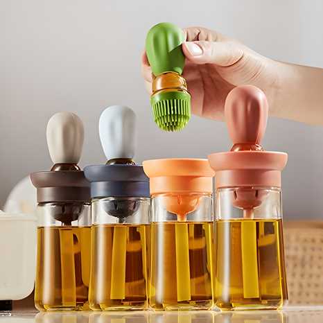 Oil Dispenser with Silicone Brush – 2-in-1 Kitchen Tool for Easy Cooking
